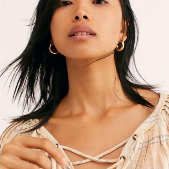 New Free People Cloudbreaker Plaid Tunic Lace Up Ling Sleeves Top New Size XS - Picture 5 of 8